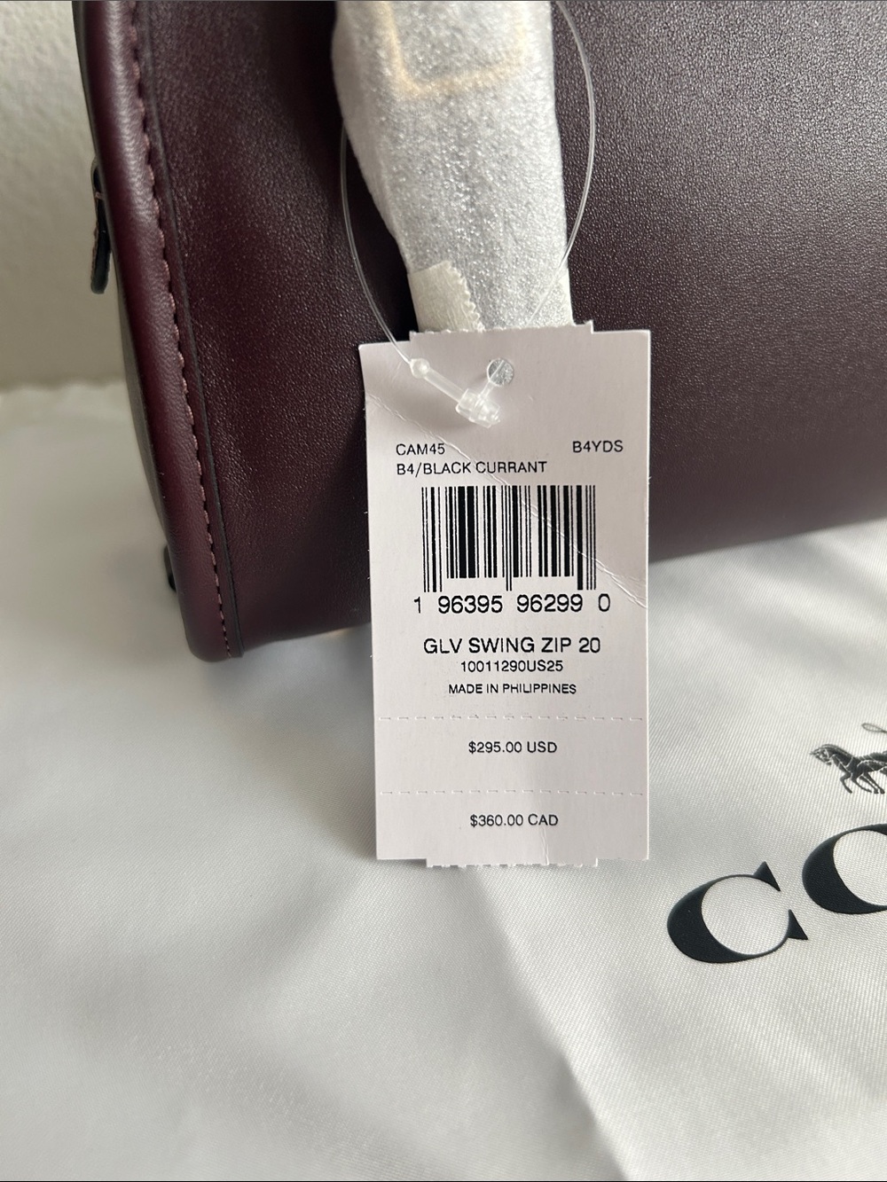 NWT Coach Swing Zip 20 in Black Currant - Picture 2 of 8